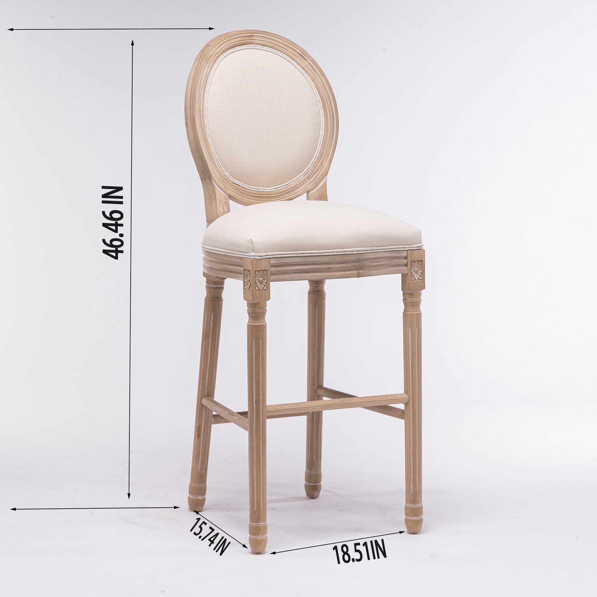 French Country Wooden Barstools With Upholstered Seatingbeige And Natural Set Of 2 Beige Fabric Solid Wood Mdf