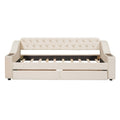Twin Size Upholstered Daybed With Storage Armrests And Usb Port, Beige Beige Upholstered