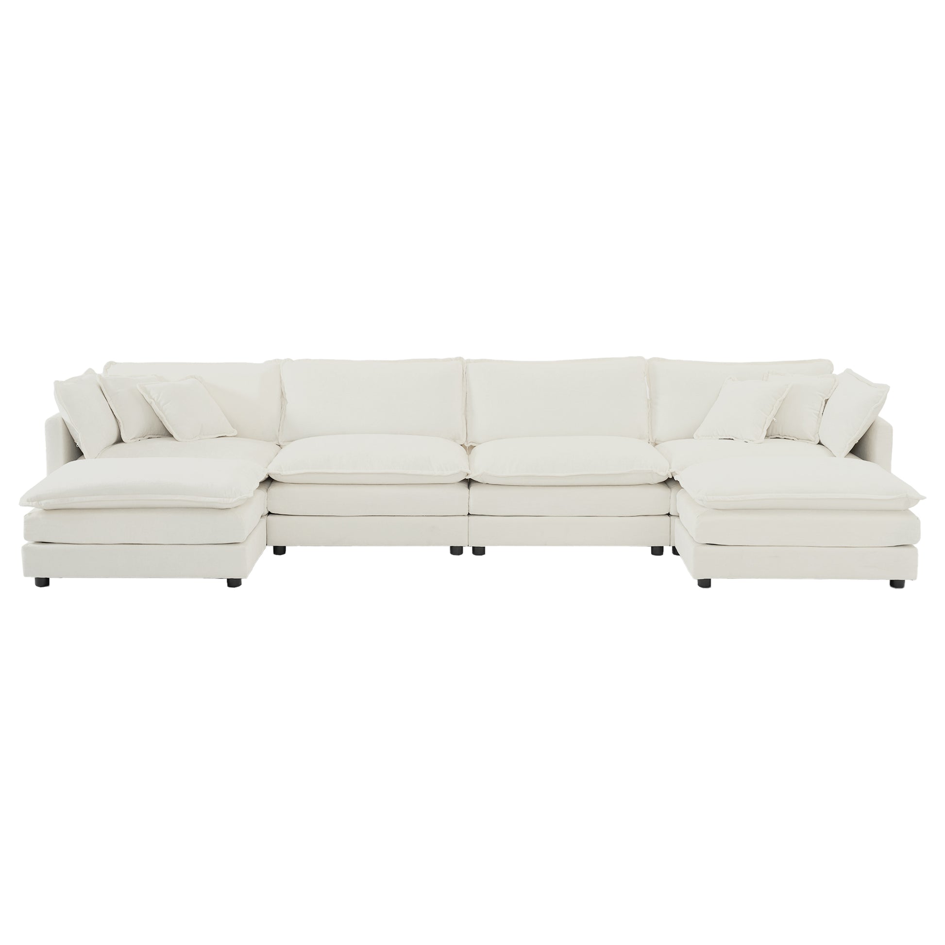 Comfort U Shaped Couch With Reversible Chaise, Modular Large U Shape Sectional Sofa, Double Extra Ottomans,White Chenille White Chenille 4 Seat