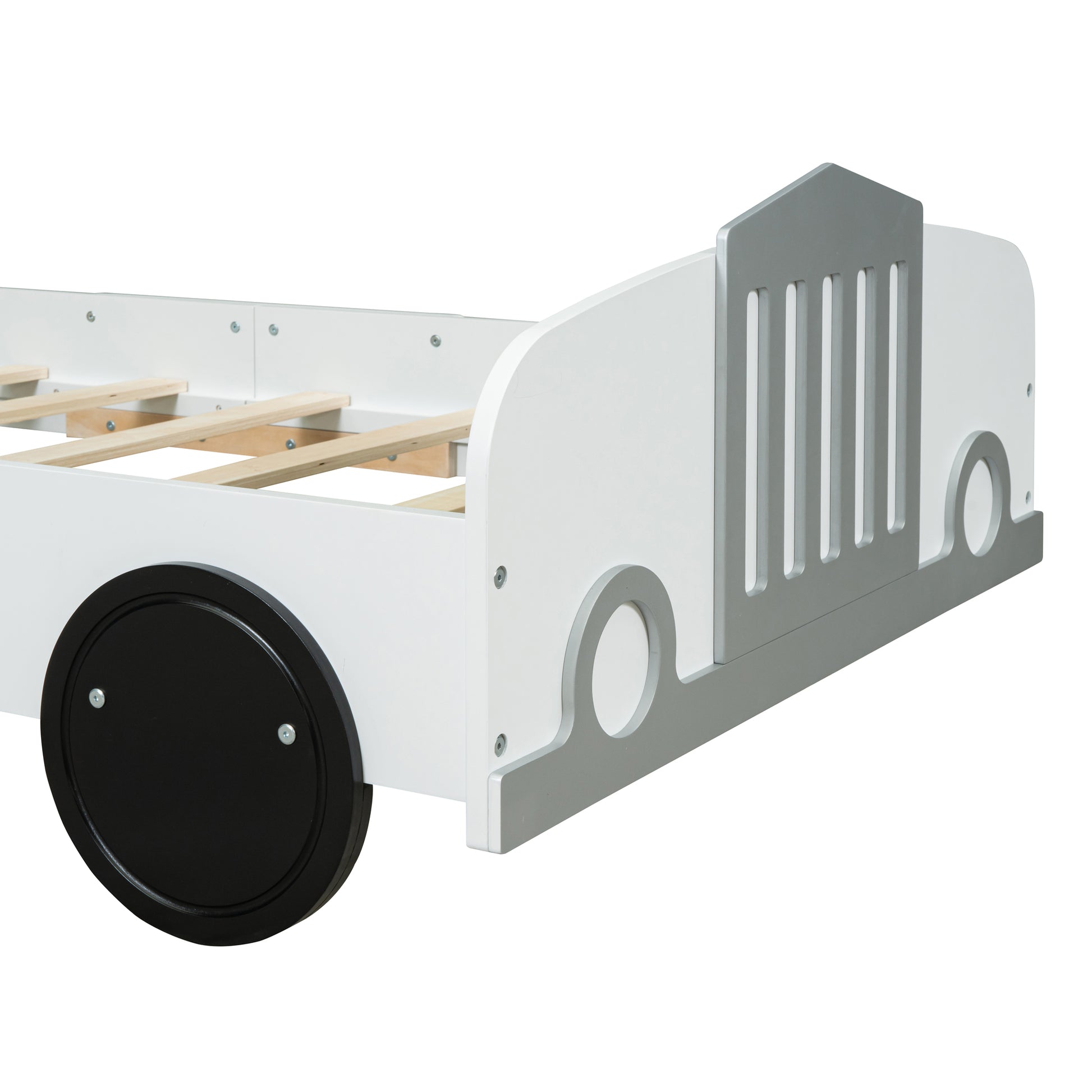 Twin Size Car Shaped Platform Bed With Wheels,White White Plywood