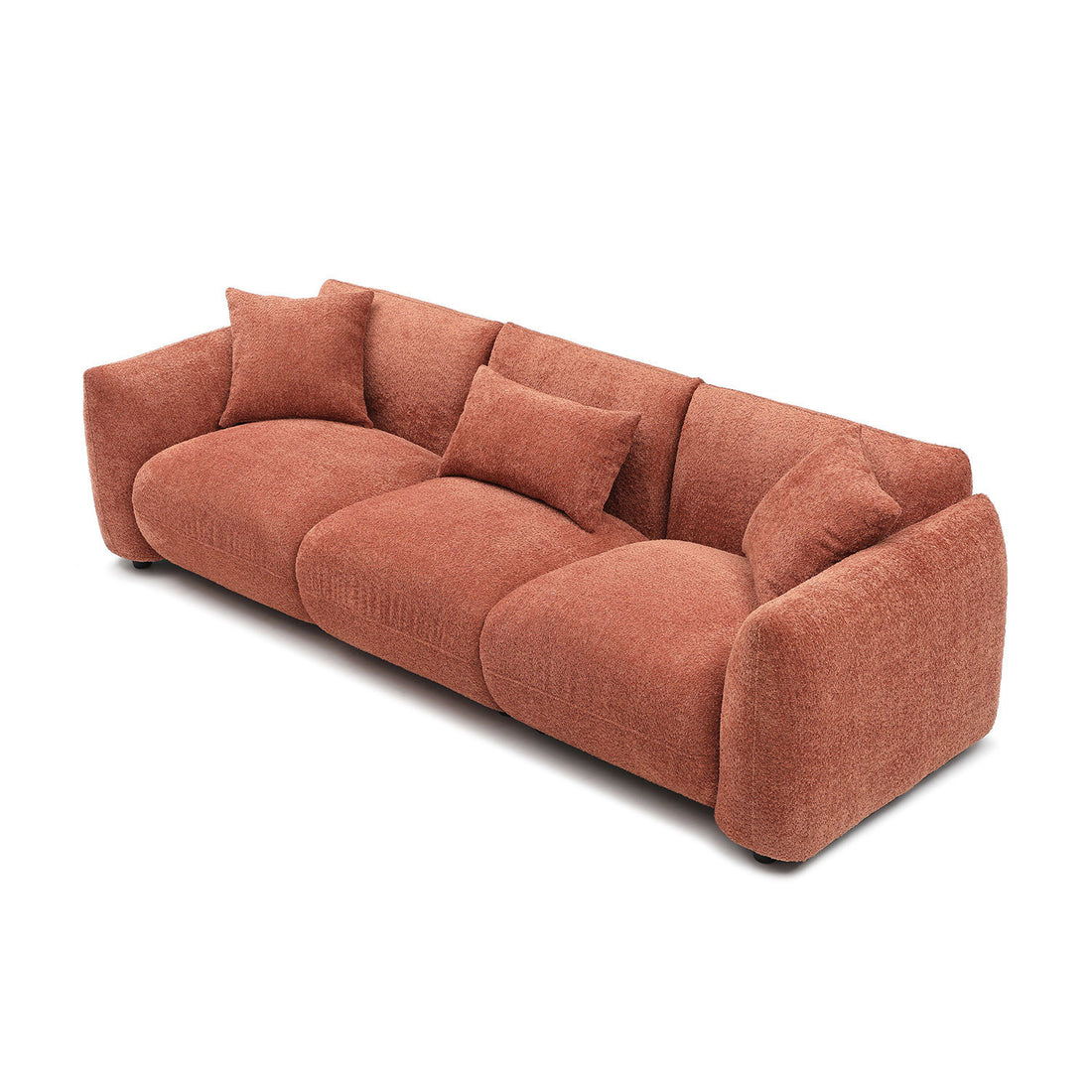 Mid Century Modern Couch 3 Seater Sofa For Livingroom, Orange Orange Boucle 3 Seat