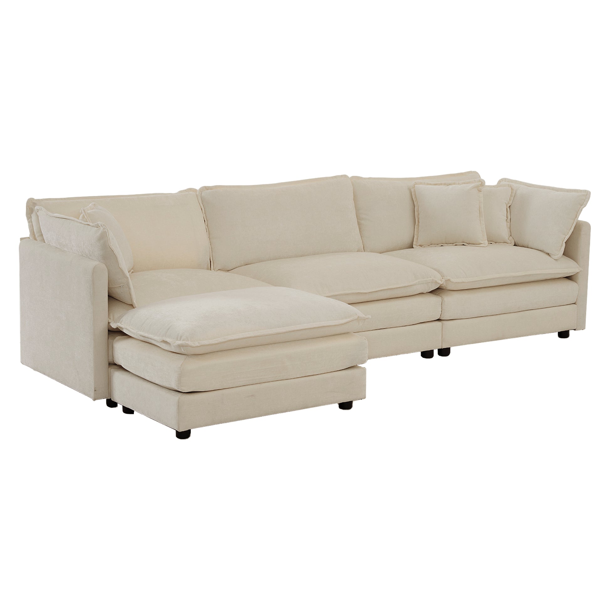 Free Combination Comfy Upholstery Modular Oversized L Shaped Sectional Sofa With Reversible Ottoman, Beige Chenille Beige Chenille 3 Seat