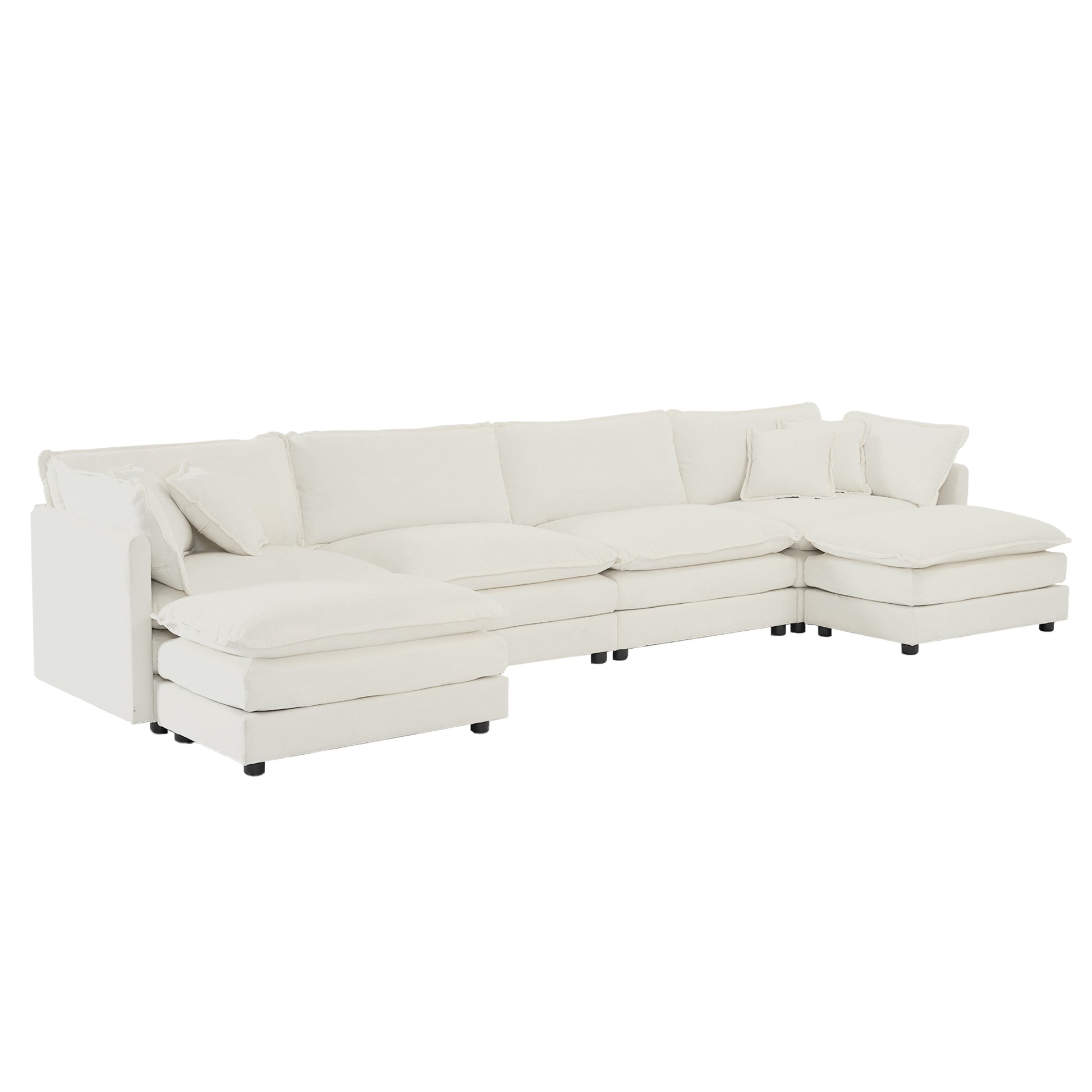 Comfort U Shaped Couch With Reversible Chaise, Modular Large U Shape Sectional Sofa, Double Extra Ottomans,White Chenille White Chenille 4 Seat