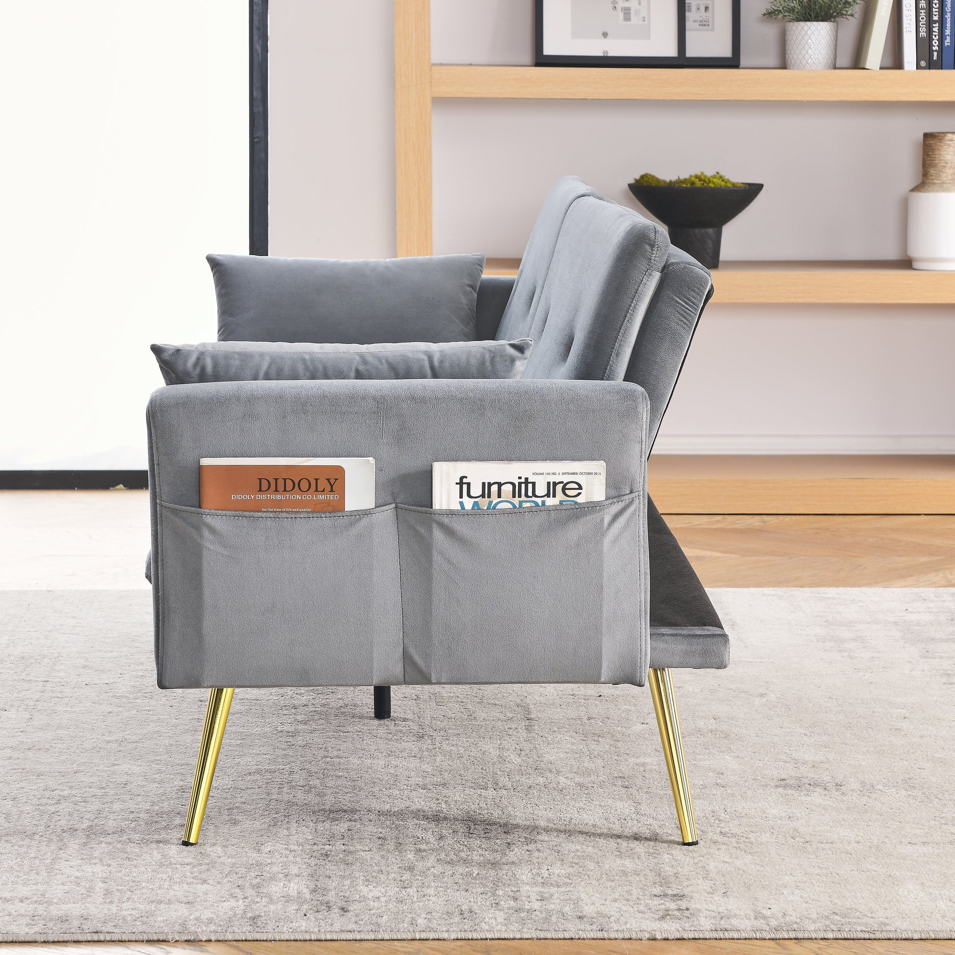 72.5" Convertible Sofa Bed, Adjustable Velvet Sofa Bed Velvet Folding Lounge Recliner Reversible Daybed Ideal For Bedroom With Two Pillows And Center Leg Grey Velvet