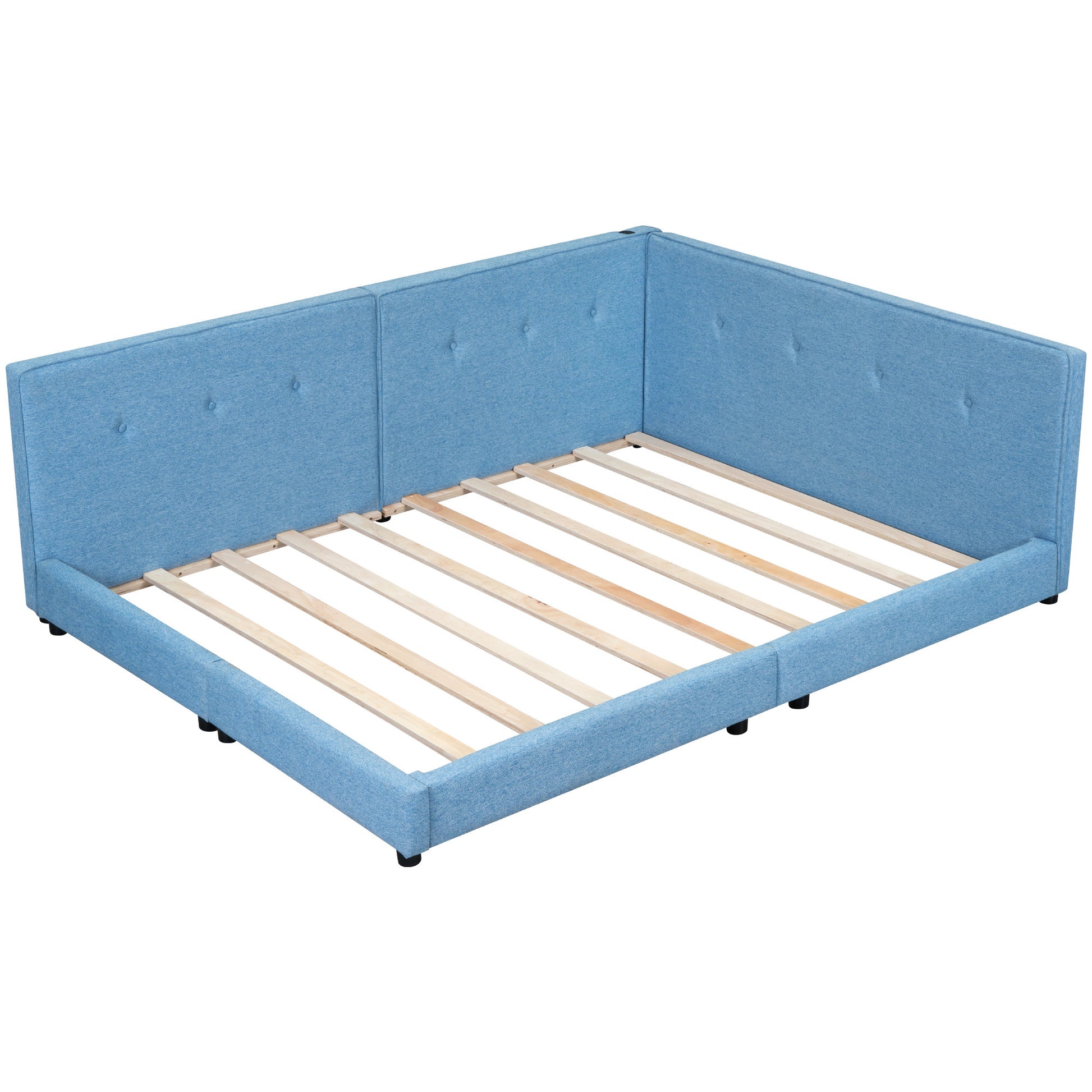 Upholstered Full Size Platform Bed With Usb Ports, Blue Full Blue Linen