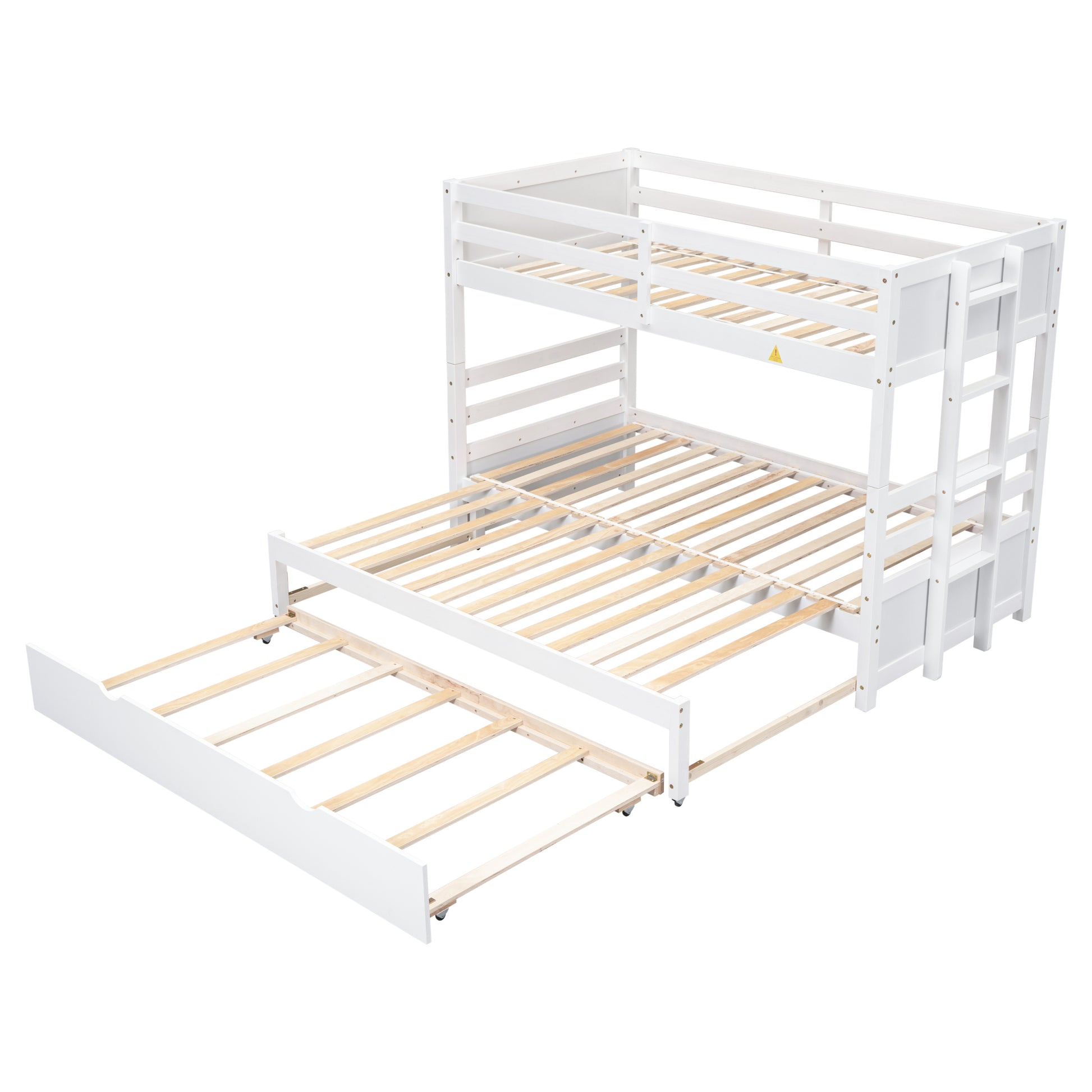 Twin Over Pull Out Bunk Bed With Trundle, White Box Spring Required Twin White Wood Brown Bedroom American Design,Artsy Pine Bed Frame Pine