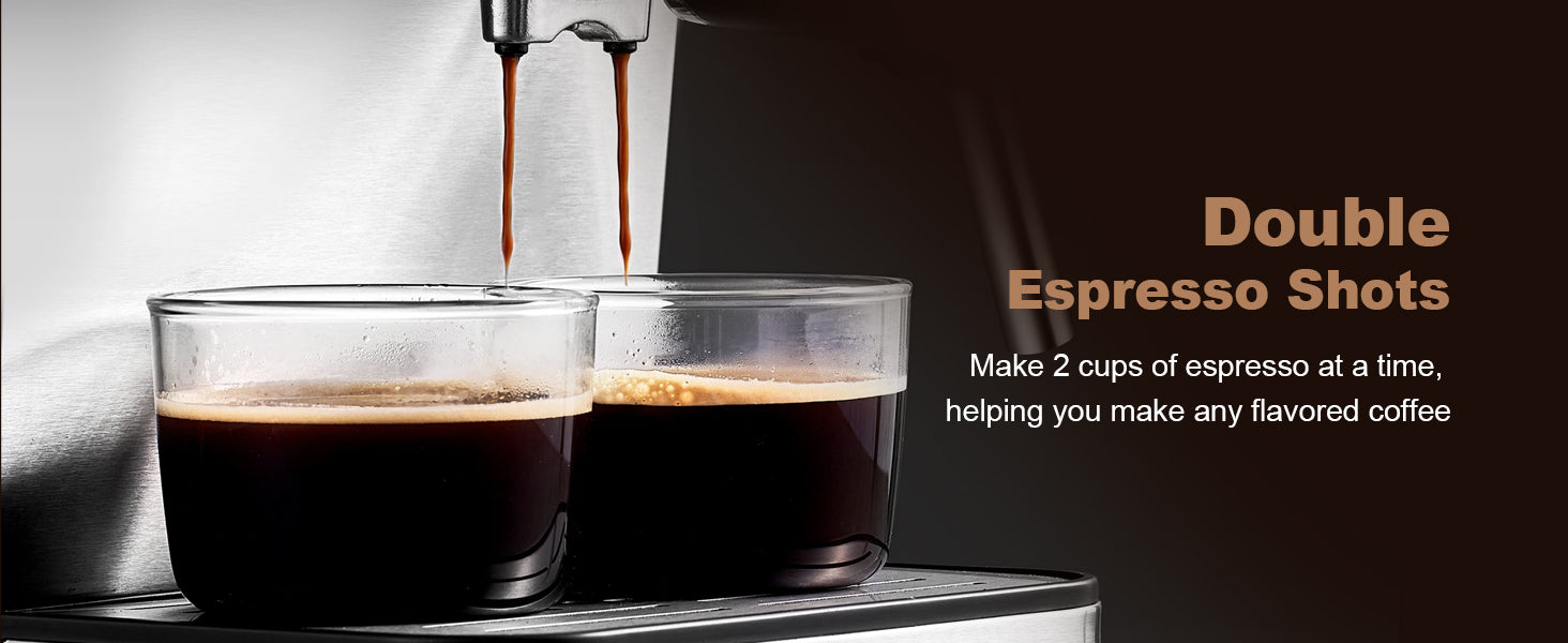 Geek Chef Espresso Machine, Espresso And Cappuccino Latte Maker 20 Bar Pump Coffee Machine Compatible With Ese Pod Capsules Filter&Milk Frother Steam Wand,950W,1.5L Water Tank Ban On Silver Steel
