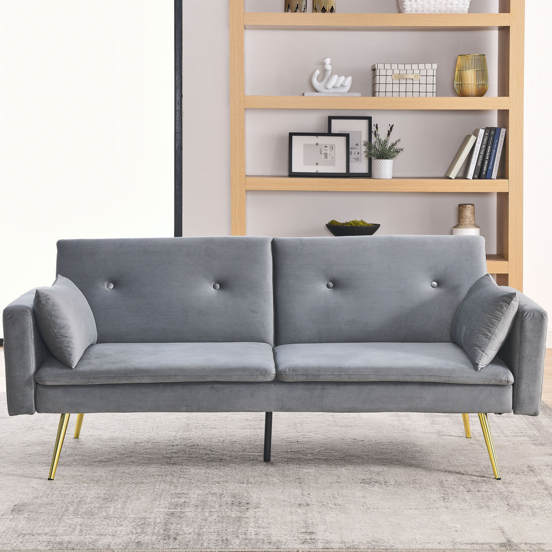 72.5" Convertible Sofa Bed, Adjustable Velvet Sofa Bed Velvet Folding Lounge Recliner Reversible Daybed Ideal For Bedroom With Two Pillows And Center Leg Grey Velvet