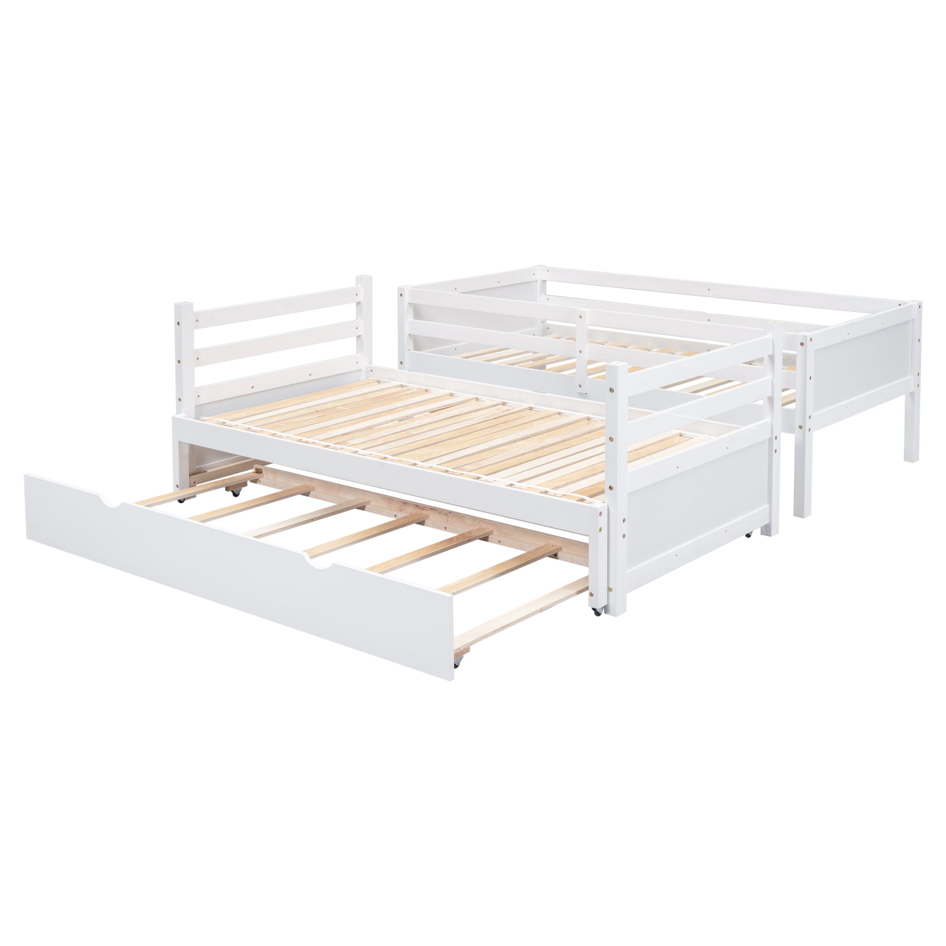 Twin Over Pull Out Bunk Bed With Trundle, White Box Spring Required Twin White Wood Brown Bedroom American Design,Artsy Pine Bed Frame Pine