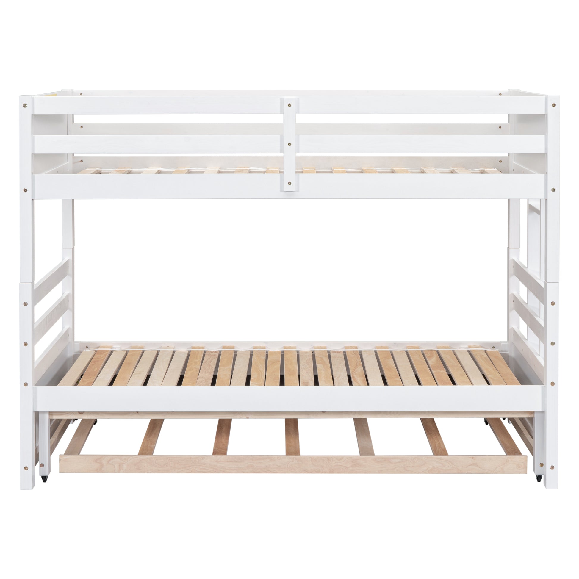 Twin Over Pull Out Bunk Bed With Trundle, White Box Spring Required Twin White Wood Brown Bedroom American Design,Artsy Pine Bed Frame Pine