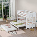 Twin Over Pull Out Bunk Bed With Trundle, White Box Spring Required Twin White Wood Brown Bedroom American Design,Artsy Pine Bed Frame Pine