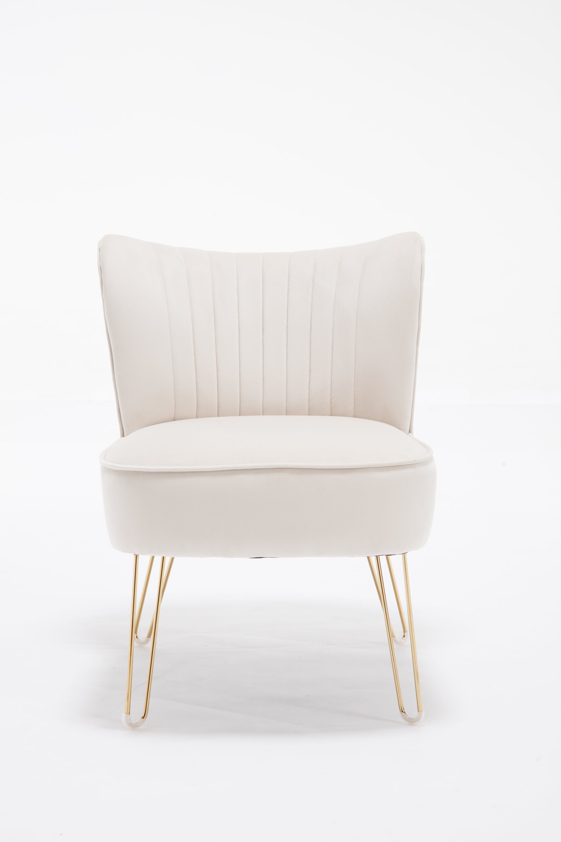 Hengming Modern Velvet Chair, Armless Side Chair, Metal Leg Chair, Suitable For Living Room And Bedroom Set Of 2 Beige Velvet