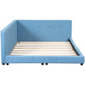 Upholstered Full Size Platform Bed With Usb Ports, Blue Full Blue Linen