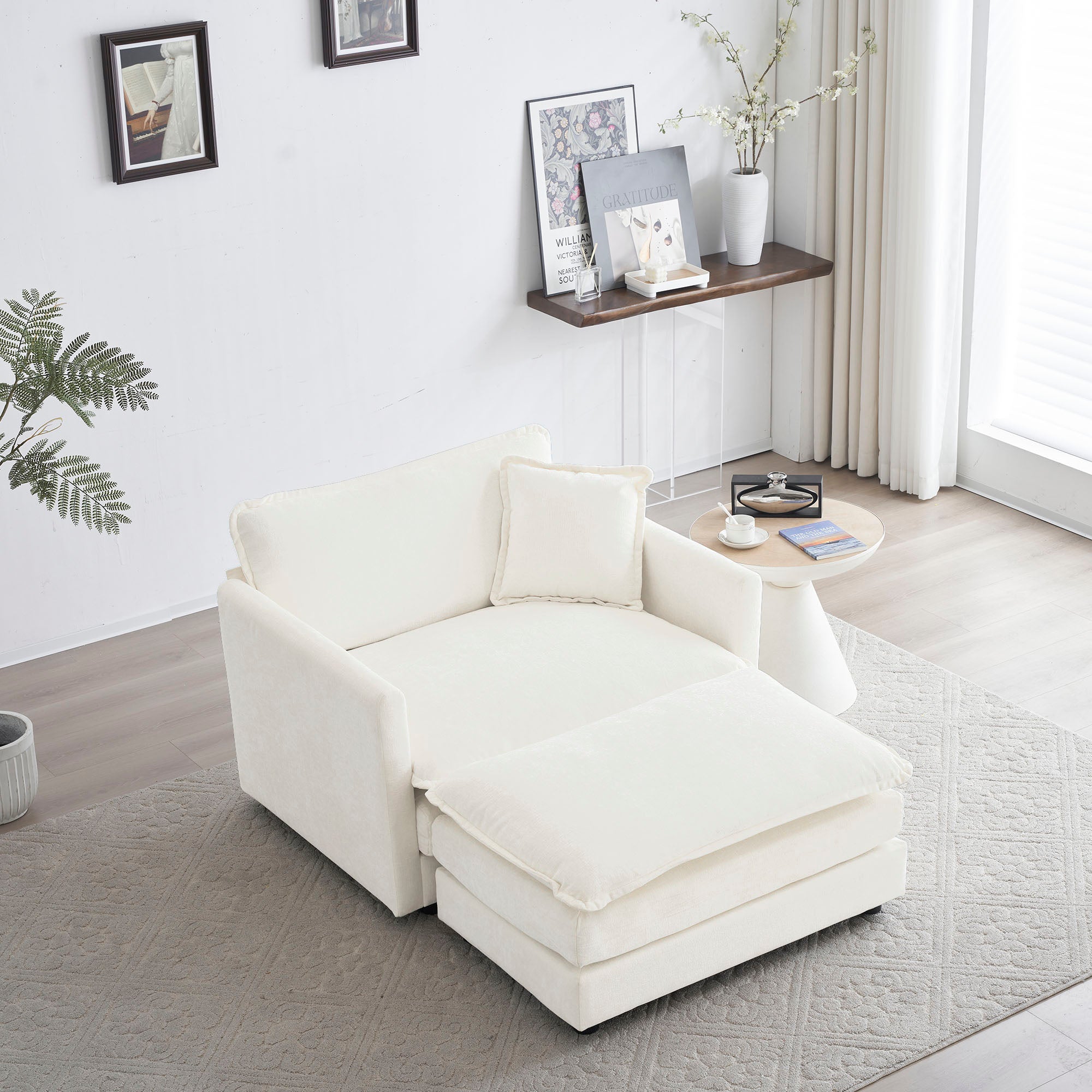 Modern Accent Chair With Ottoman, Living Room Club Chair Chenille Upholstered Armchairreading Chair For Bedroom, White White Chenille 1 Seat