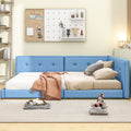 Upholstered Full Size Platform Bed With Usb Ports, Blue Full Blue Linen