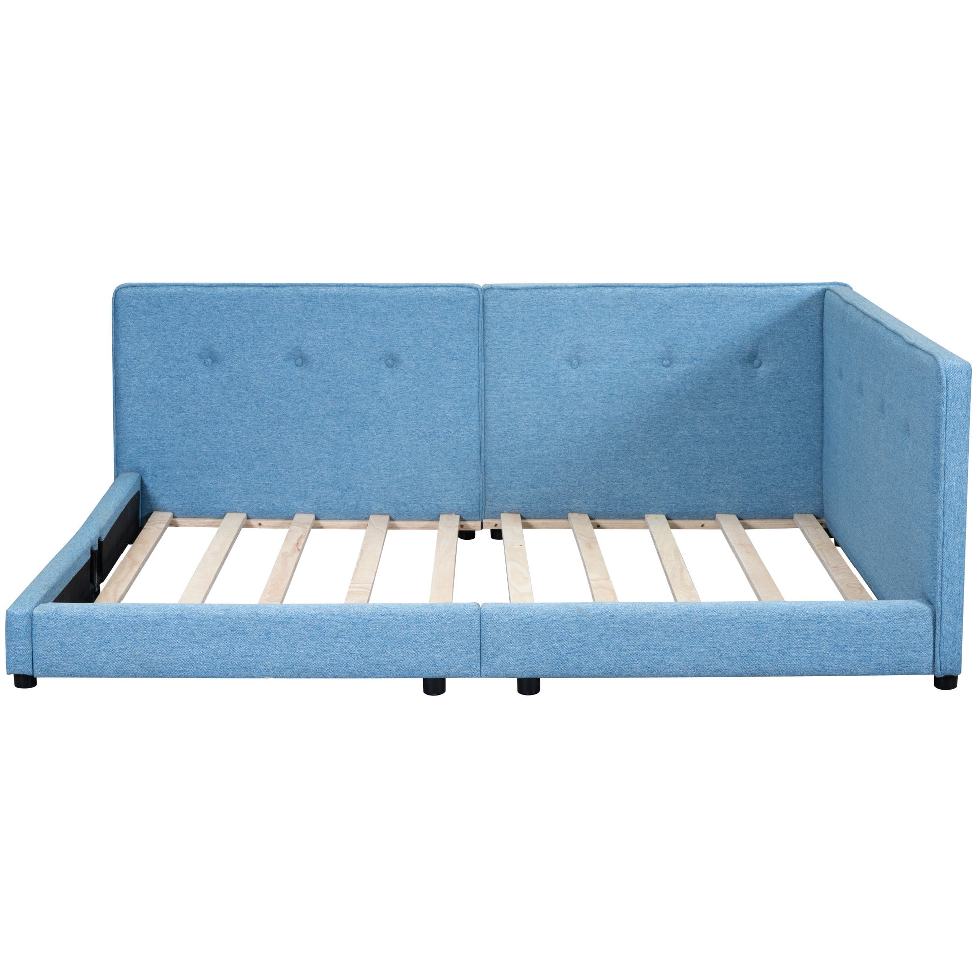 Upholstered Full Size Platform Bed With Usb Ports, Blue Full Blue Linen