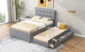 Full Size Upholstered Platform Bed With Pull Out Twin Size Trundle And 3 Drawers, Gray Full Gray Upholstered