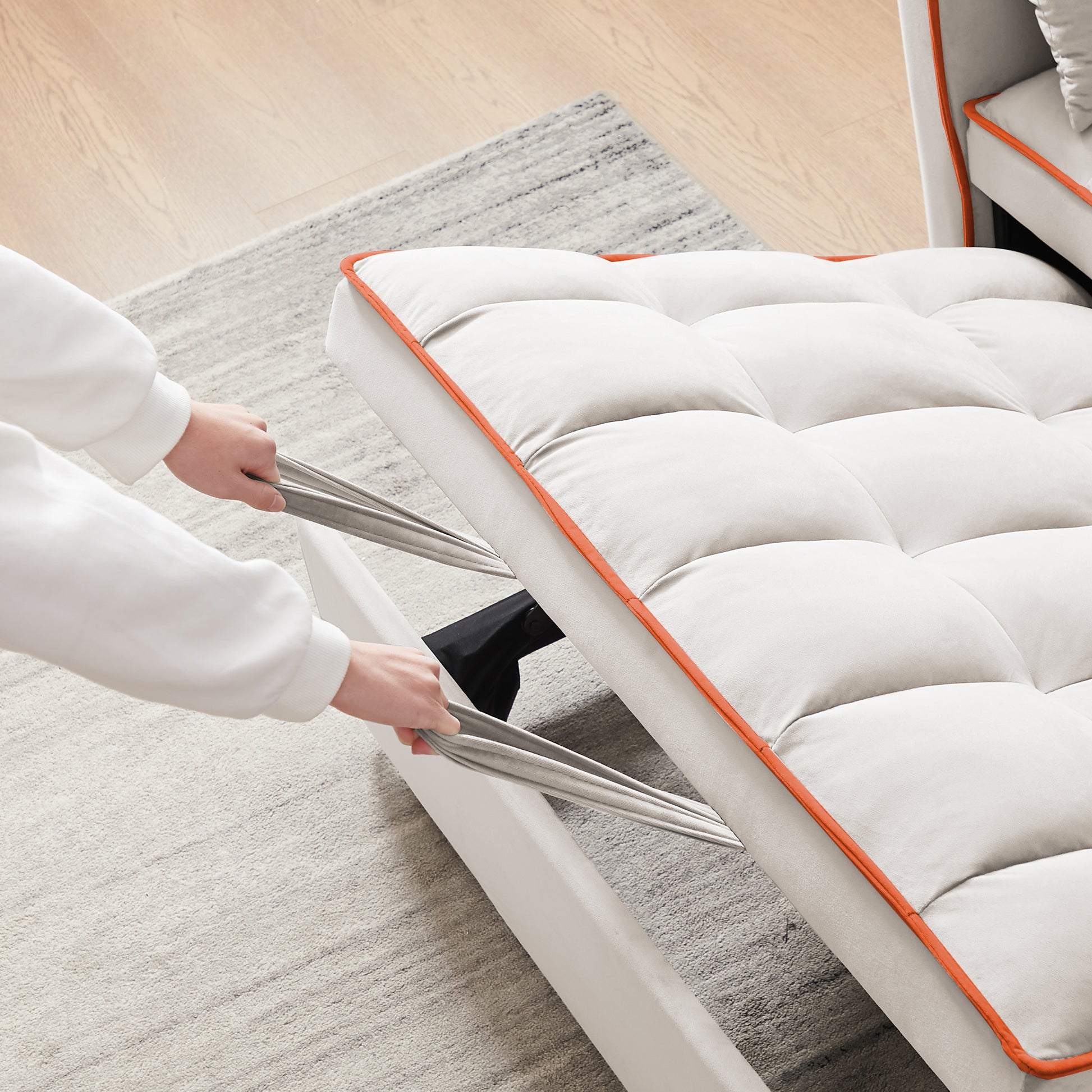 1 Versatile Foldable Sofa Bed In 3 Lengths, Modern Sofa Sofa Sofa Velvet Pull Out Bed, Adjustable Back And With Usb Port And Ashtray And Swivel Phone Stand Beige Beige Eucalyptus Solid Wood Mdf Resin