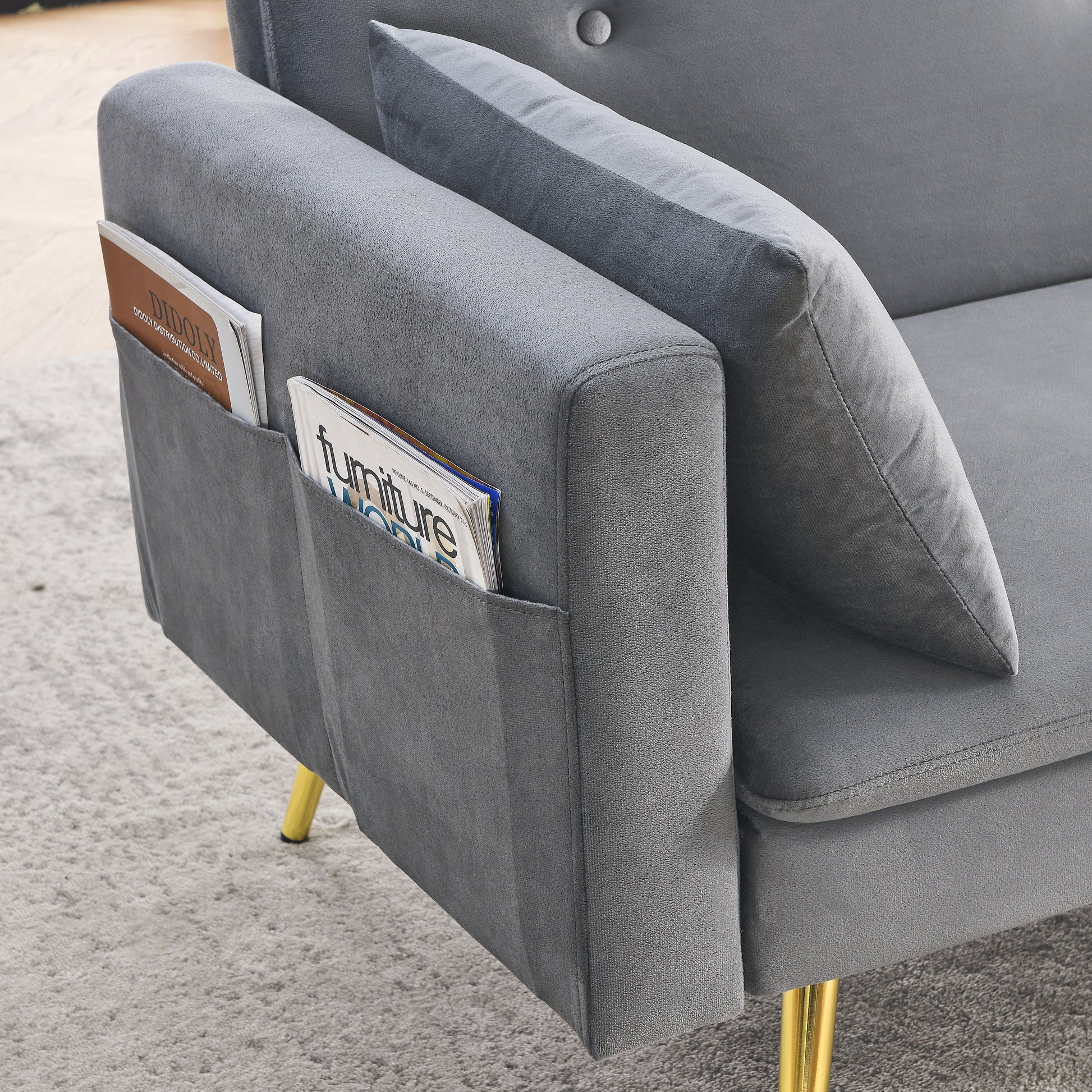 72.5" Convertible Sofa Bed, Adjustable Velvet Sofa Bed Velvet Folding Lounge Recliner Reversible Daybed Ideal For Bedroom With Two Pillows And Center Leg Grey Velvet