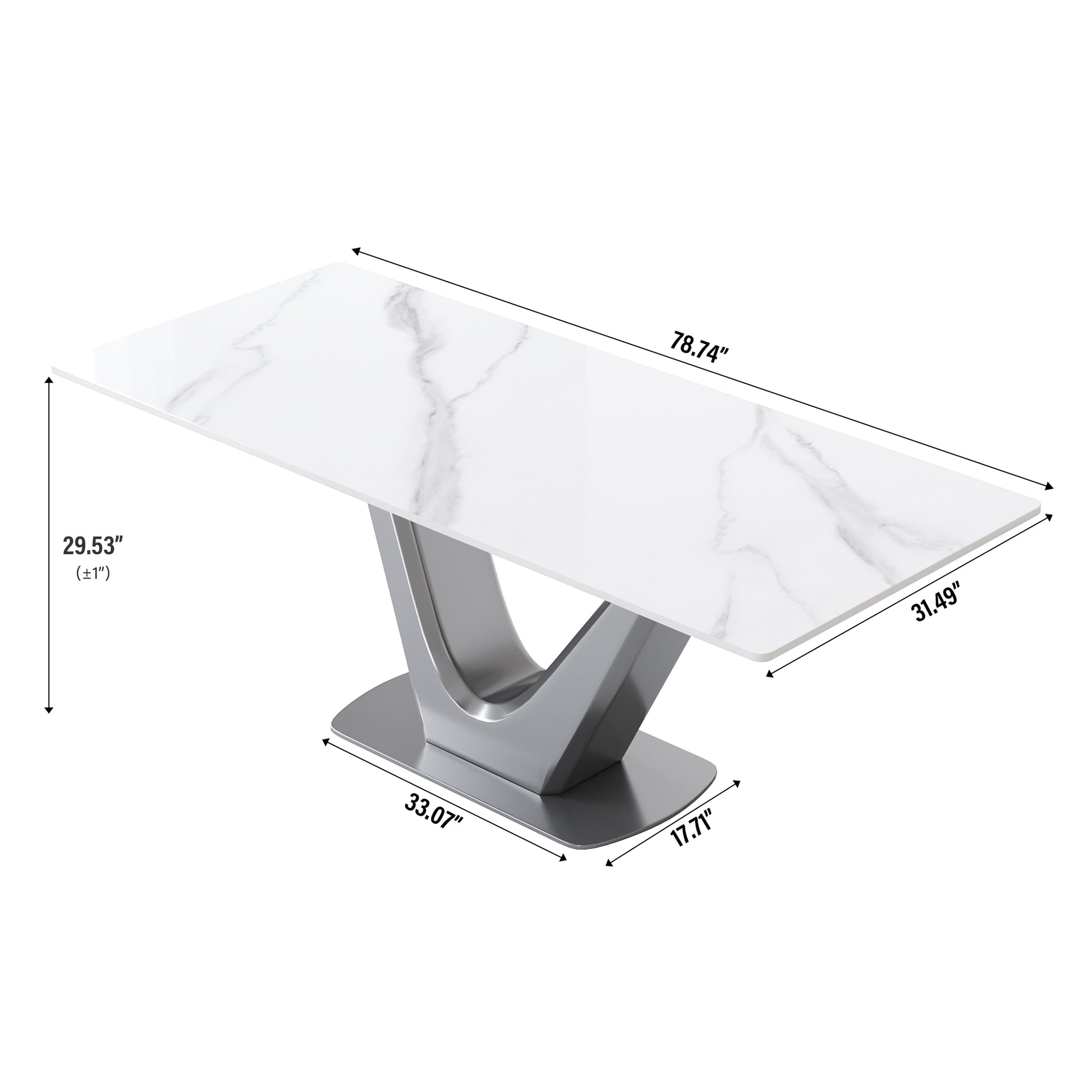 78.74 "Modern Artificial Stone White Panel Gray V Shaped Metal Legs Can Accommodate 8 People. White Gray Dining Room Metal Sintered Stone