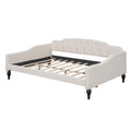 Full Size Upholstered Tufted Daybed, Beige Box Spring Not Required Beige Wood Linen Upholstered