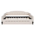 Full Size Upholstered Tufted Daybed With Twin Size Trundle, Beige Box Spring Not Required Full Beige Wood Daybeds Linen Upholstered