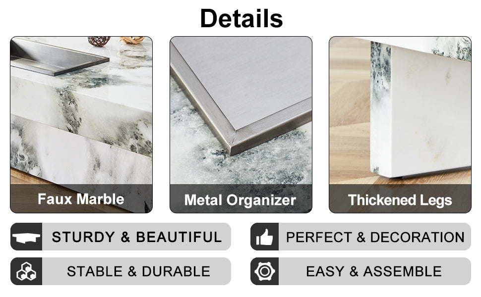 A Modern And Practical Coffee Table, Black And White In Imitation Marble Pattern, Made Of Mdf Material. The Fusion Of Elegance And Natural Fashion 31.4"* 31.4"* 12 " White Mdf