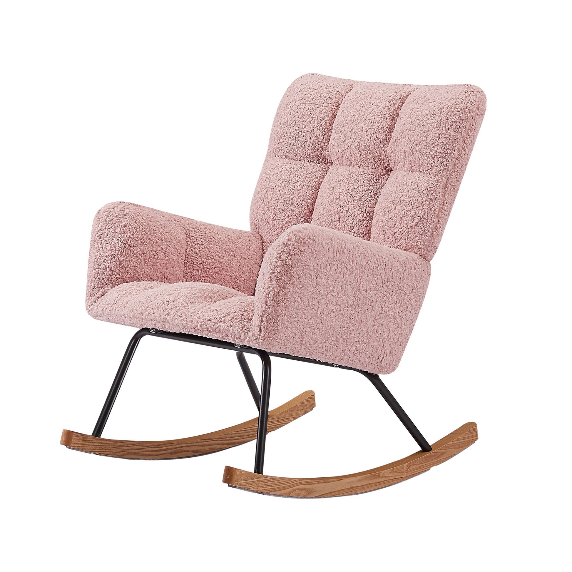 Rocking Chair, Leisure Sofa Glider Chair, Comfy Upholstered Lounge Chair With High Backrest, For Nursing Baby, Reading, Napping Pink Pink Foam Boucle