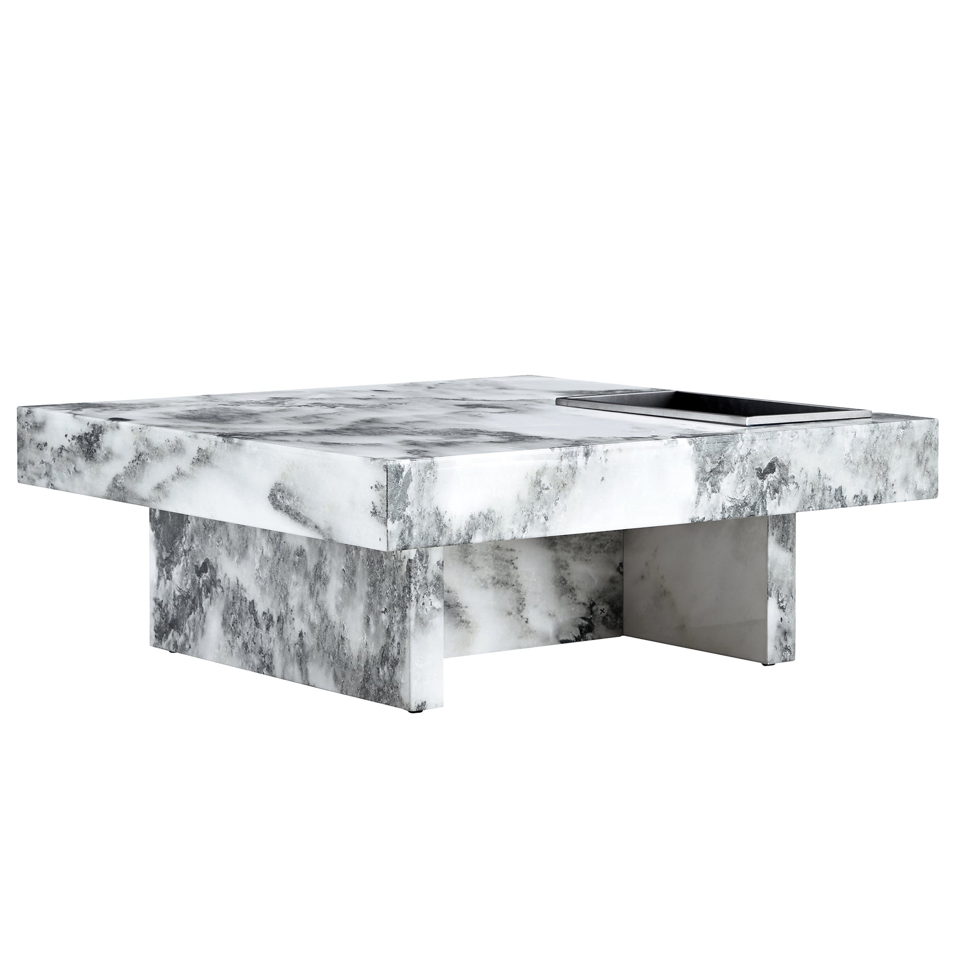 A Modern And Practical Coffee Table, Black And White In Imitation Marble Pattern, Made Of Mdf Material. The Fusion Of Elegance And Natural Fashion 31.4"* 31.4"* 12 " White Mdf