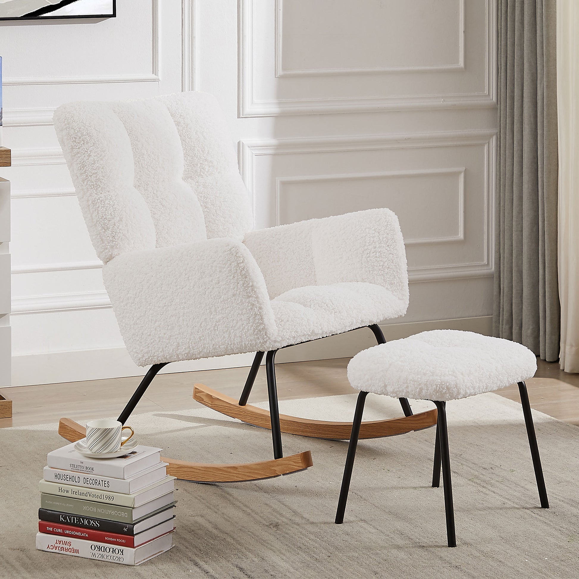 Nursery Rocking Chair Armchair For Mom And Baby Modern Glider Chair With Soft Seat And High Backrest For Nursery Living Room Bedroom Balcony Offices Offwhite Off White Foam Boucle