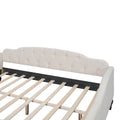Full Size Upholstered Tufted Daybed, Beige Box Spring Not Required Beige Wood Linen Upholstered