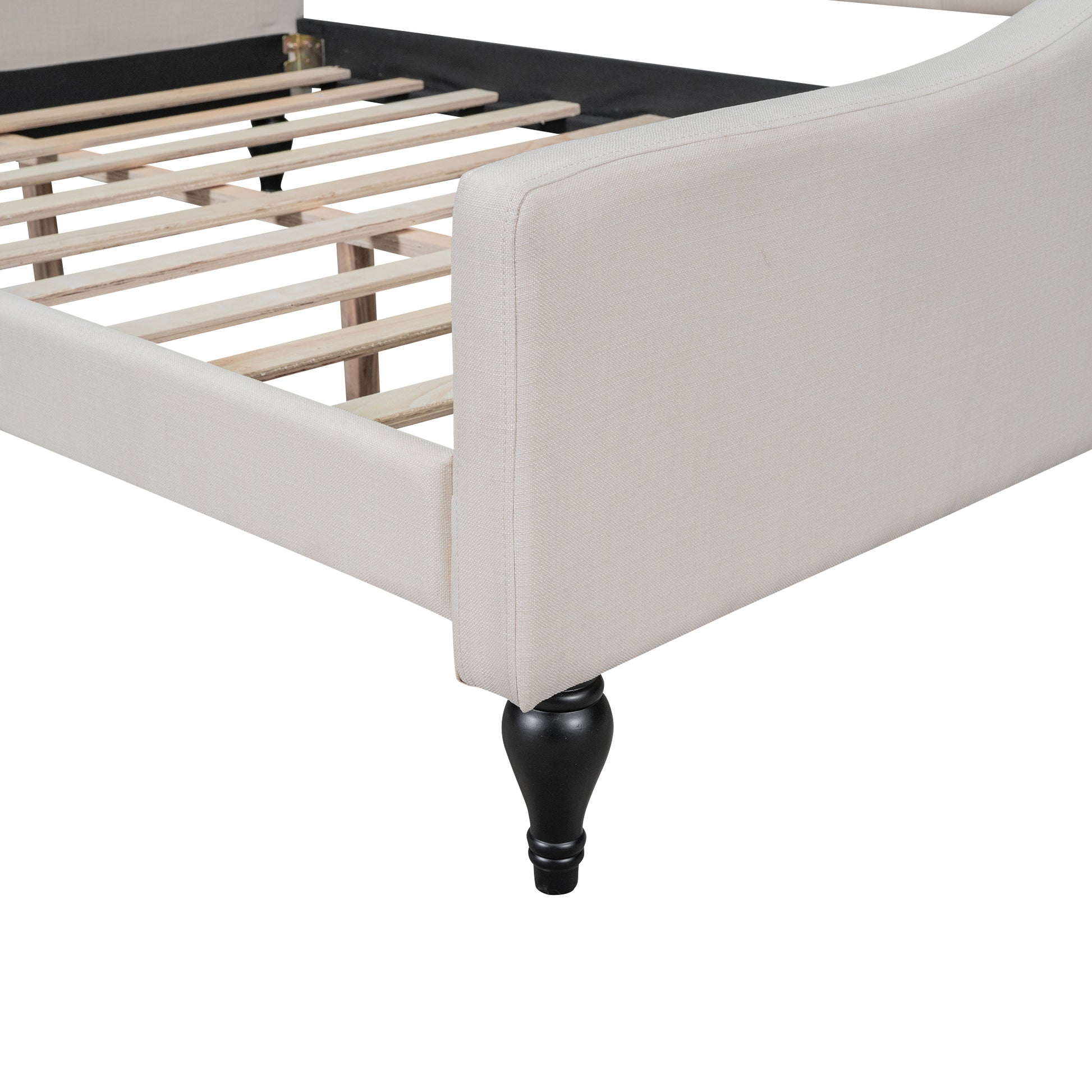 Full Size Upholstered Tufted Daybed, Beige Box Spring Not Required Beige Wood Linen Upholstered