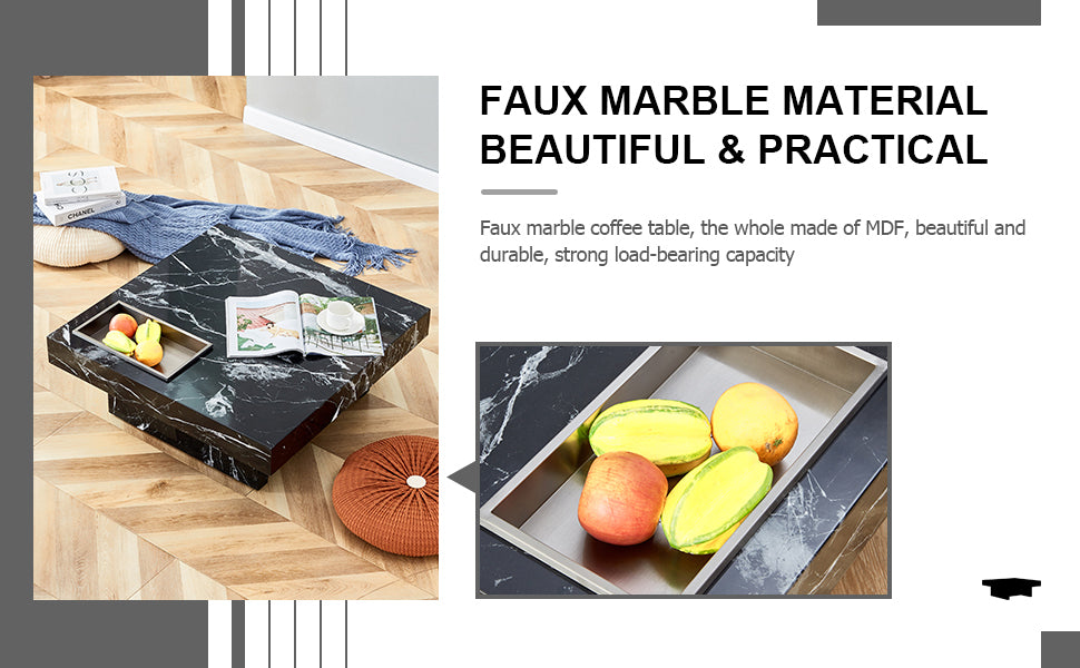 A Modern And Practical Coffee Table Made Of Mdf Material With Black Patterns. The Fusion Of Elegance And Natural Fashion 31.4"*31.4"*12" Black Mdf