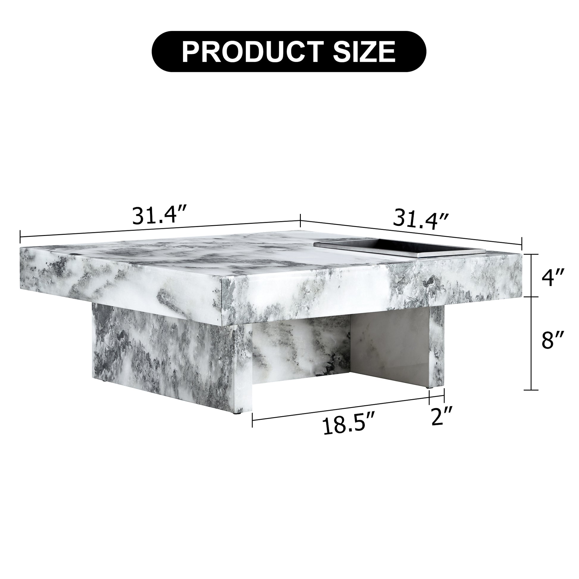 A Modern And Practical Coffee Table, Black And White In Imitation Marble Pattern, Made Of Mdf Material. The Fusion Of Elegance And Natural Fashion 31.4"* 31.4"* 12 " White Mdf