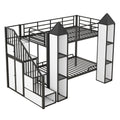 Metal Twin Over Twin Castle Shaped Bunk Bed With Wardrobe And Multiple Storage, Black White Box Spring Not Required Twin White Black Metal Bedroom Bunk Metal & Wood