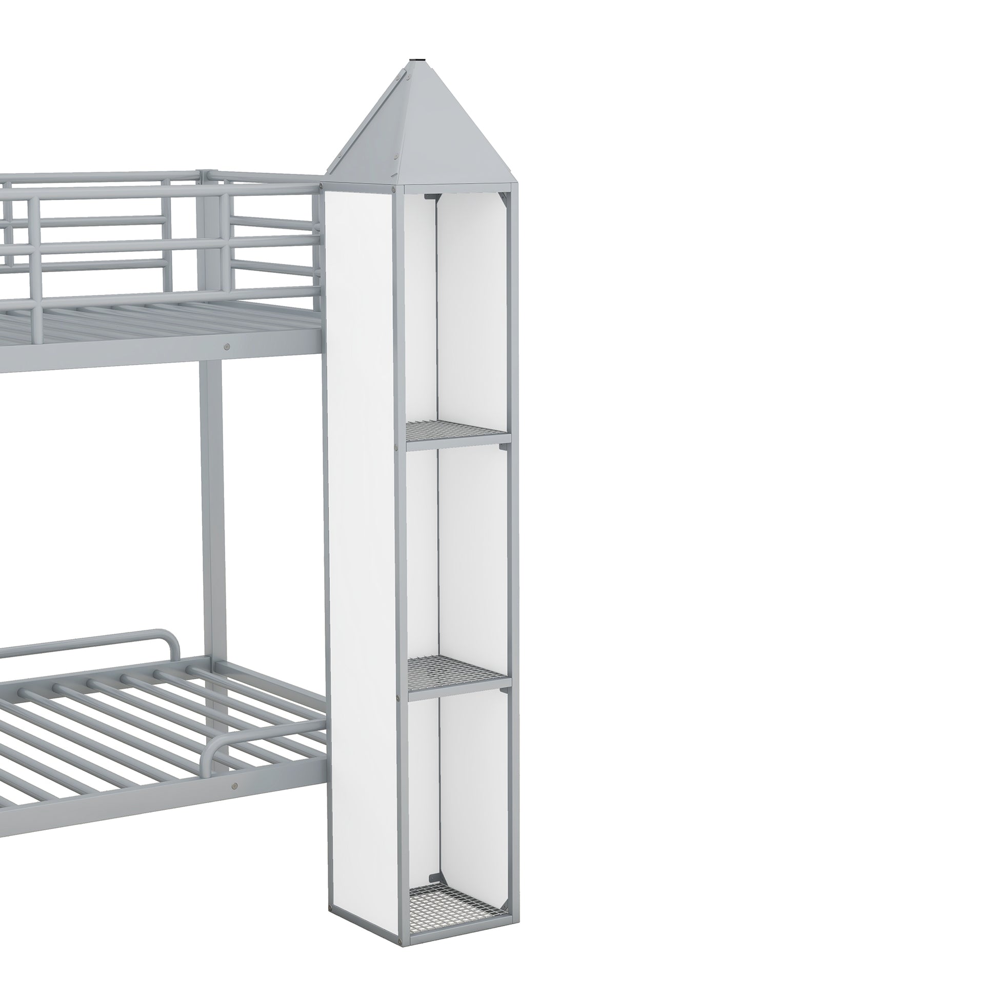 Metal Twin Over Twin Castle Shaped Bunk Bed With Wardrobe And Multiple Storage, Gray White Box Spring Not Required Twin White Gray Metal Bedroom Bunk Metal & Wood