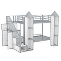 Metal Twin Over Twin Castle Shaped Bunk Bed With Wardrobe And Multiple Storage, Gray White Box Spring Not Required Twin White Gray Metal Bedroom Bunk Metal & Wood