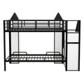 Metal Twin Over Twin Castle Shaped Bunk Bed With Wardrobe And Multiple Storage, Black White Box Spring Not Required Twin White Black Metal Bedroom Bunk Metal & Wood