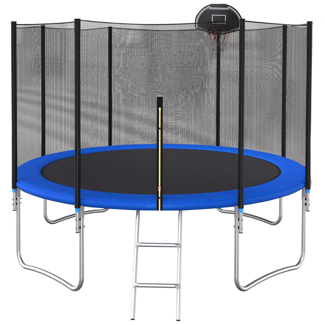 12 Ft Trampoline Outside Safety Net With Basketball Hoop Blue Metal