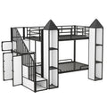 Metal Twin Over Twin Castle Shaped Bunk Bed With Wardrobe And Multiple Storage, Black White Box Spring Not Required Twin White Black Metal Bedroom Bunk Metal & Wood
