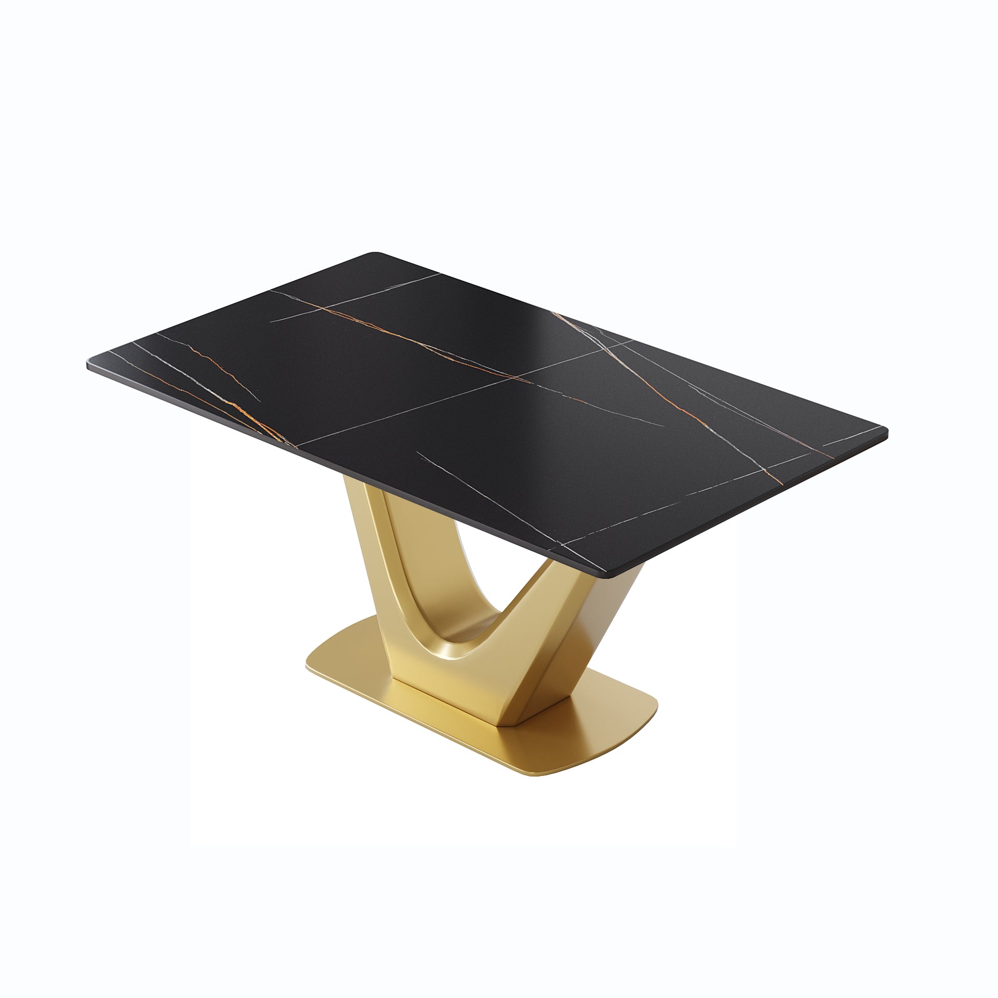 63 "Modern Artificial Stone Black Panel Golden V Shaped Metal Legs Can Accommodate 6 8 People. Black Gold Dining Room Metal Sintered Stone