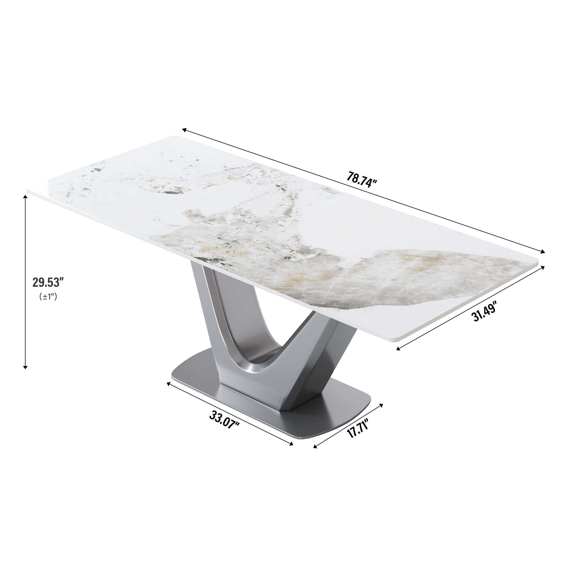 78.74 "Modern Artificial Stone Pandora White Panel Gray V Shaped Metal Legs Can Accommodate 8 People. White Gray Dining Room Metal Sintered Stone