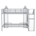 Metal Twin Over Twin Castle Shaped Bunk Bed With Wardrobe And Multiple Storage, Gray White Box Spring Not Required Twin White Gray Metal Bedroom Bunk Metal & Wood