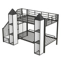 Metal Twin Over Twin Castle Shaped Bunk Bed With Wardrobe And Multiple Storage, Black White Box Spring Not Required Twin White Black Metal Bedroom Bunk Metal & Wood