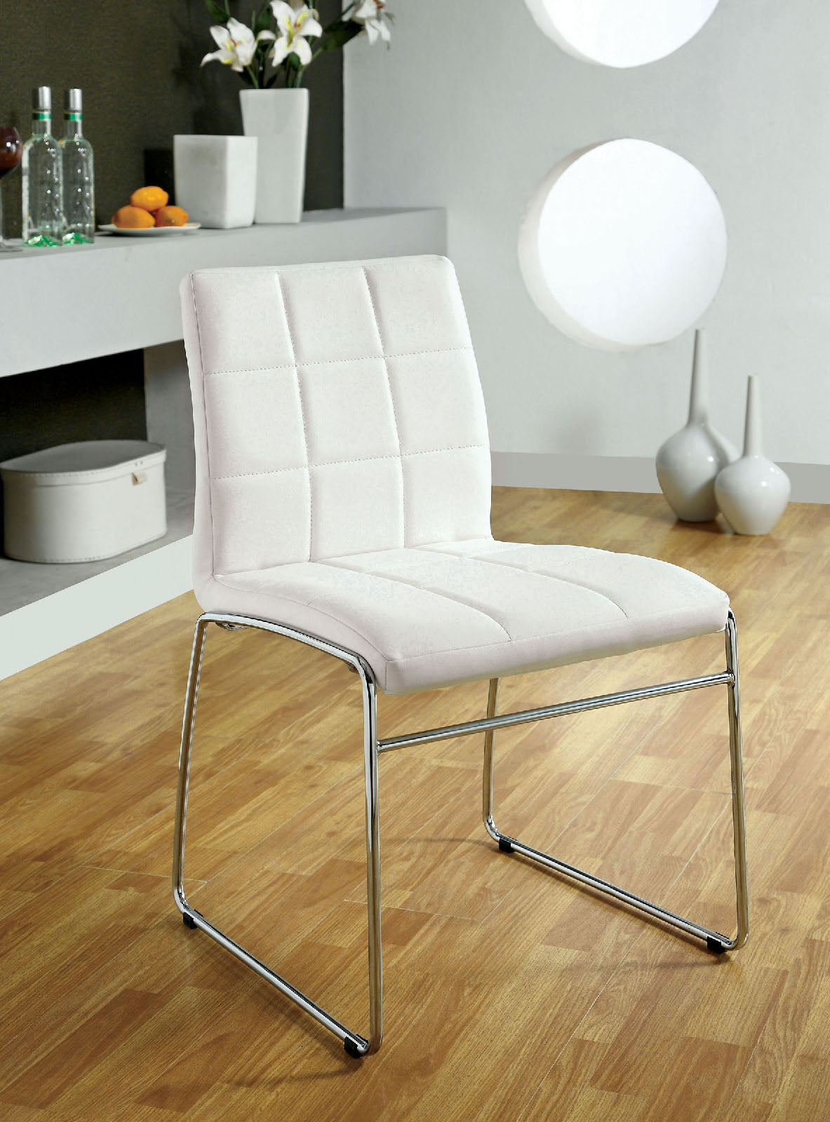 White Color2Pcs Dining Chairs Chrome Metal Legs Dining Room Side Chairs White Dining Room Contemporary,Modern Side Chair Solid Back Chrome