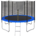 12 Ft Trampoline Outside Safety Net With Basketball Hoop Blue Metal