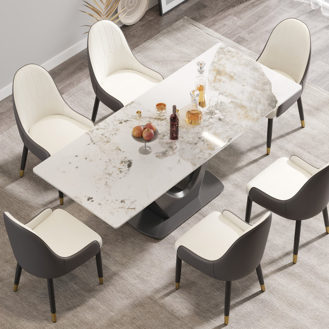 78.74 "Modern Artificial Stone Pandora White Panel Gray V Shaped Metal Legs Can Accommodate 8 People. White Gray Dining Room Metal Sintered Stone