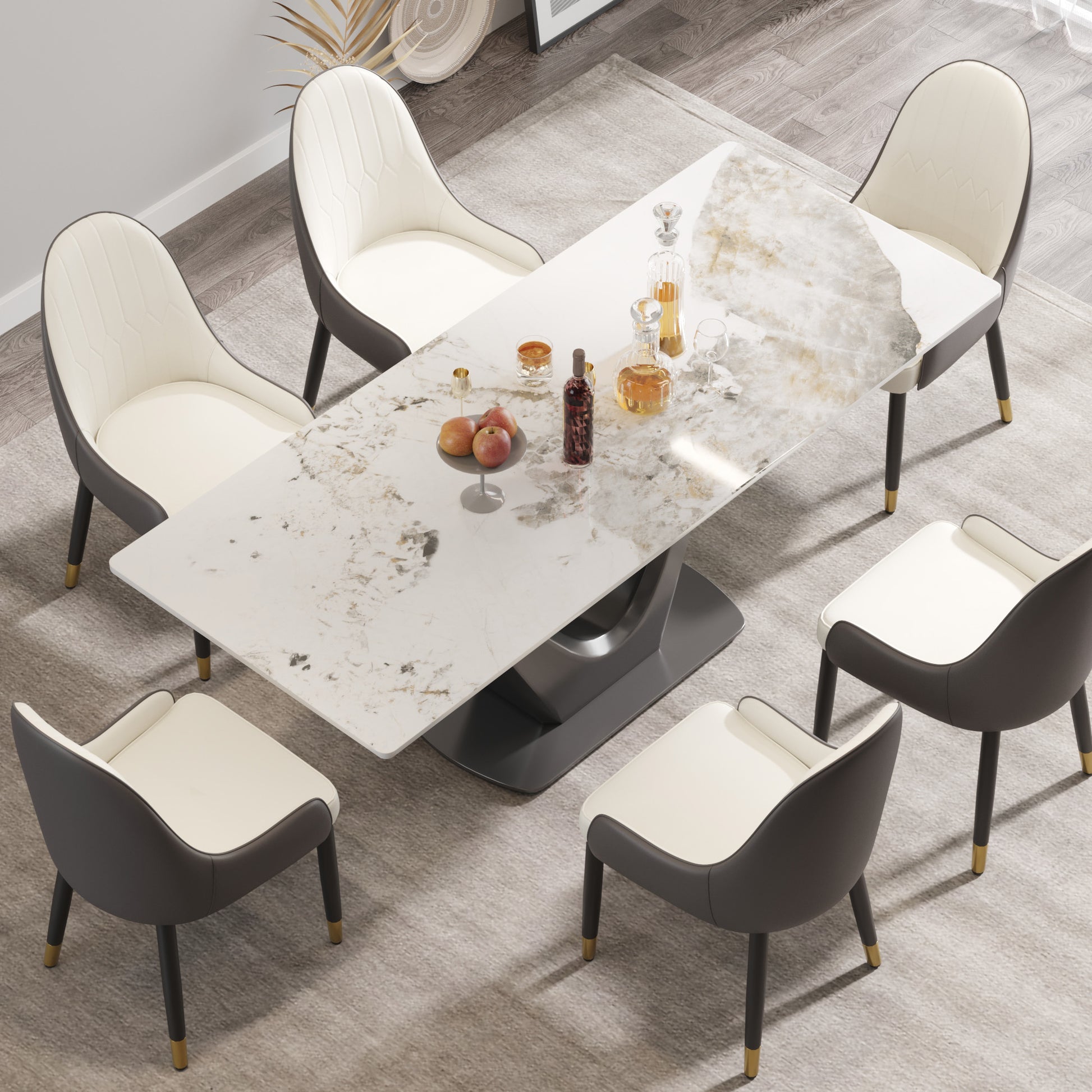 78.74 "Modern Artificial Stone Pandora White Panel Gray V Shaped Metal Legs Can Accommodate 8 People. White Gray Dining Room Metal Sintered Stone