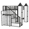 Metal Twin Over Twin Castle Shaped Bunk Bed With Wardrobe And Multiple Storage, Black White Box Spring Not Required Twin White Black Metal Bedroom Bunk Metal & Wood
