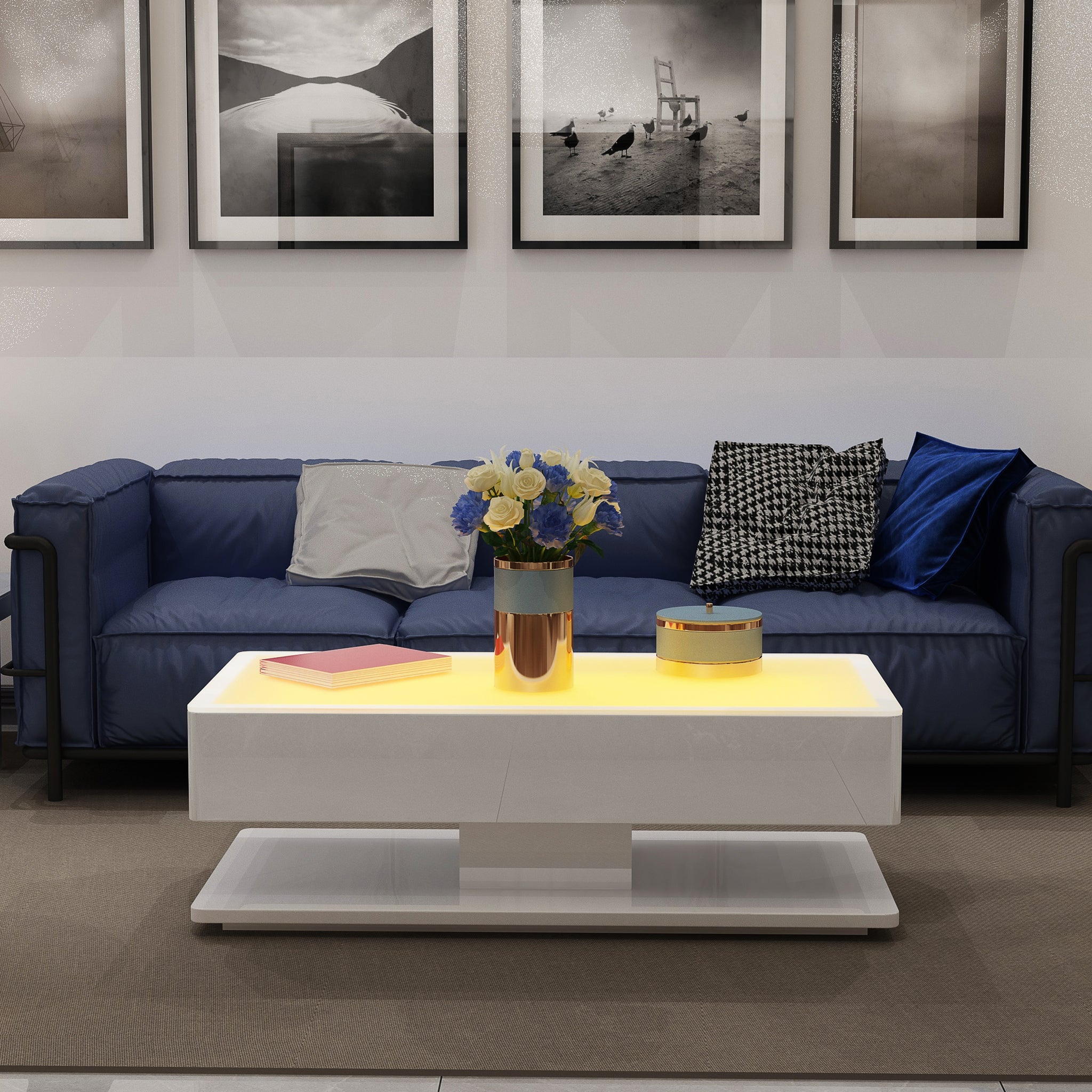 Emma Modern & Contemporary Style With Led Coffee Table Made With Wood & Glossy Finish White Wood